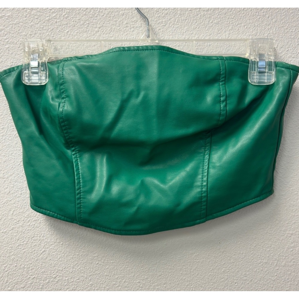 Kendall & Kylie Green Faux Leather Strapless Crop Top